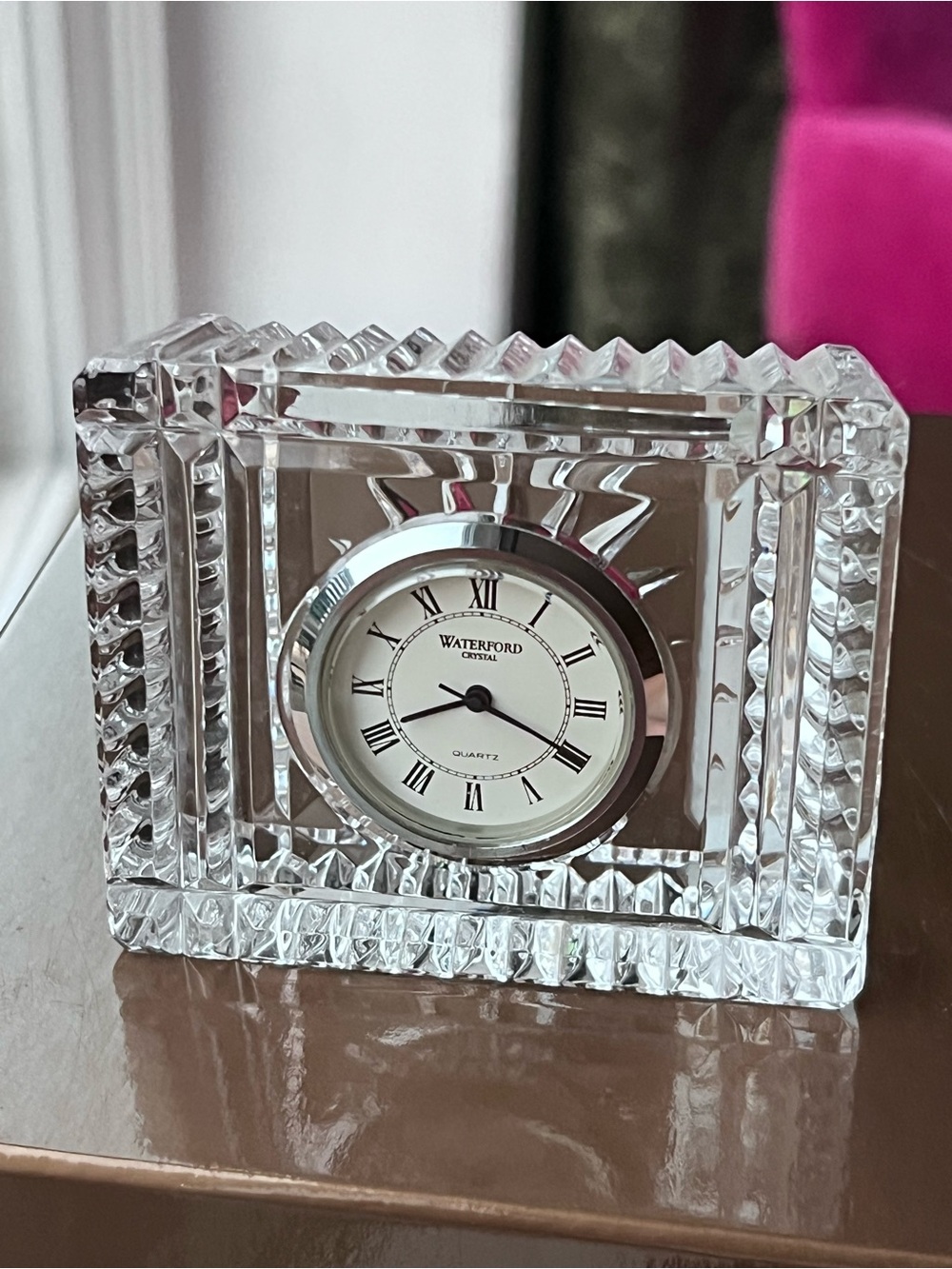 Waterford Crystal Mini Small Clock Quartz Table Bedside Desk Clear LIKE NEW NWT